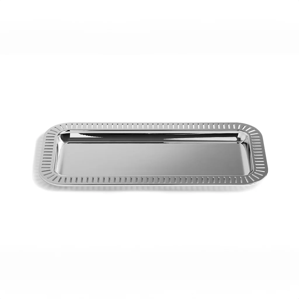 Striations Silver Small Rectangle Serving Tray