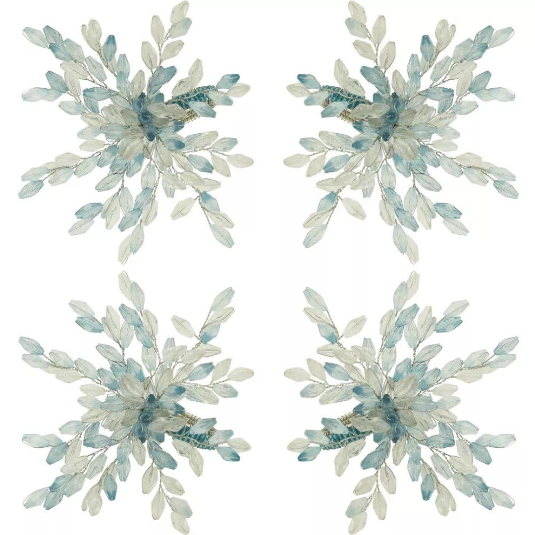 Beaded Flower Napkin Ring Set of 4 - Blue.