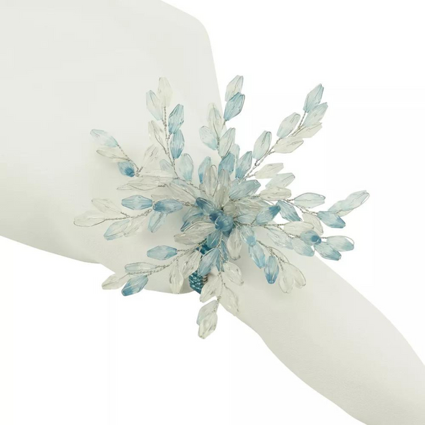 Beaded Flower Napkin Ring Set of 4 - Blue.