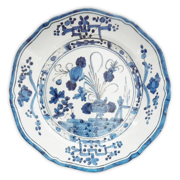 The Beatriz Ball Faenza Melamine Dinnerware Blue & White Set of 4 features elegant blue floral and geometric designs on white with scalloped edges. Italian-inspired, durable, and dishwasher safe—ideal for stylish entertaining.