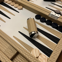 Beige Leather Woven Herringbone Backgammon