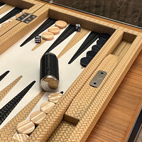 Beige Leather Woven Herringbone Backgammon