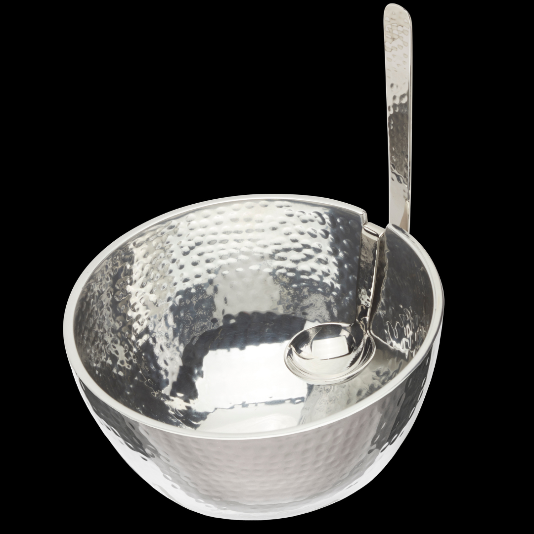 Hammered Benzy Bowl with Spoon - Silver
