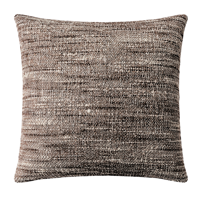 The Queluz Pillow Wheat Bread 22 x 22 by Decor Fifty-Five features textured brown and beige fabric with a subtle pattern. This neutral decorative pillow adds warmth to your space and looks great against a white background.