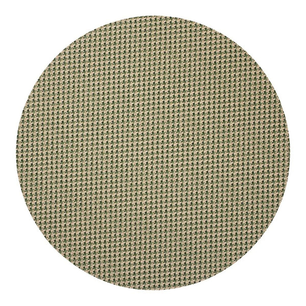 Bodrum Rattan Round Placemat Set 4 - Forest: round, wipe-clean placemats in a green and tan checkered pattern with a textured, woven finish.