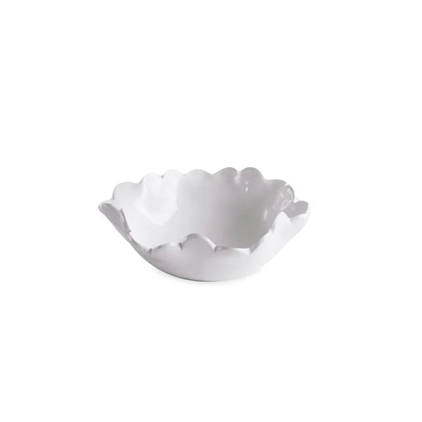Elevate your dip bowls set or collection of durable mini bowls with the Beatriz Ball Vida Colette Melamine Mini Bowl Set of 4 in White, featuring a wavy, scalloped edge and an elegant design—beautifully showcased on a plain white background.