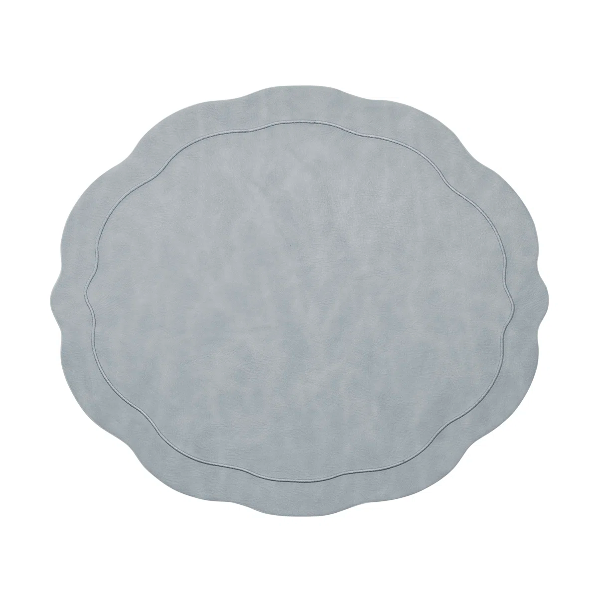 The Kim Seybert Tailored Placemat Set of 4 in Steel Grey features wavy edges, a subtle stitched border, and a smooth texture, shown from above on a white background.