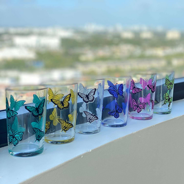 Butterfly Assorted Colors Set of 6 - Beverage Glasses.