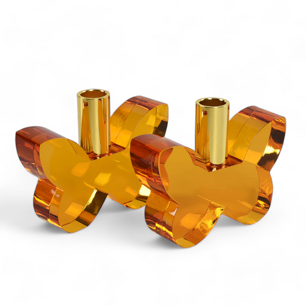 Butterfly Candleholders Set of 2 in amber. 