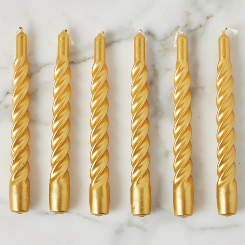 Twisted Taper Candle Gold Set of 6