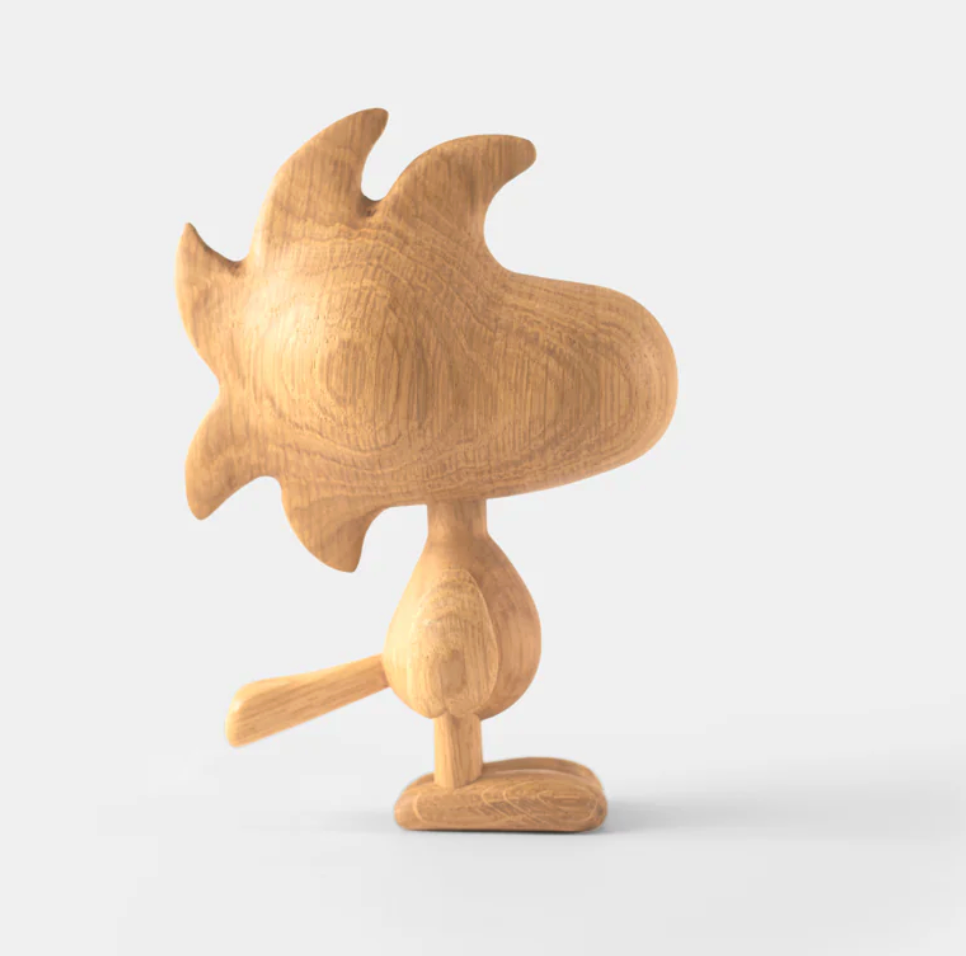 The Boyhood - Ameico Woodstock Statue - Oak - Small features a charming oak figurine with a round body, spiky crest, and long beak, standing on two flat feet to bring Peanuts character to any space.