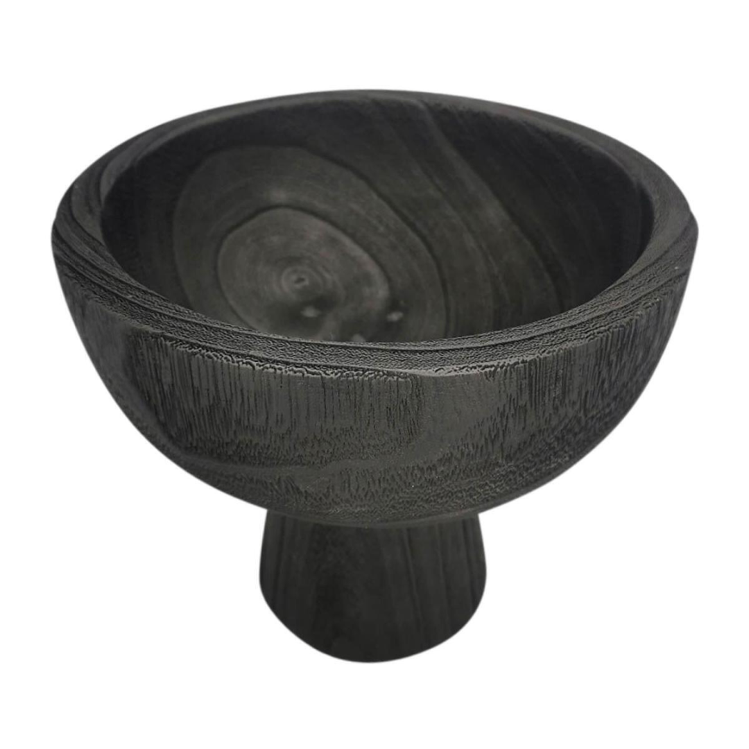 Calabash Wood Pedestal Bowl - Black