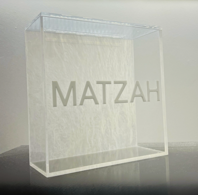 Flip Top Matzah Box -  Clear White Marble