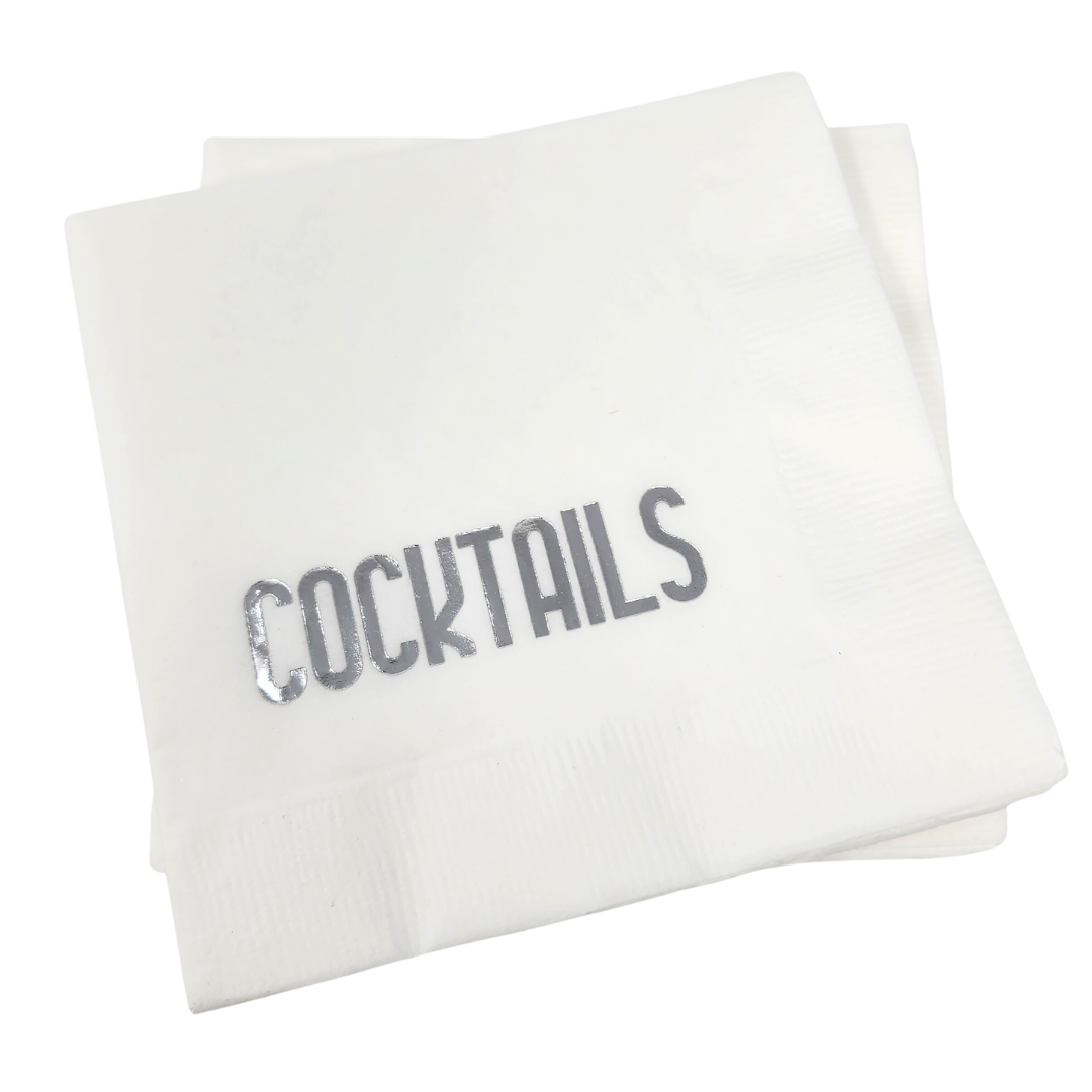 Cocktail Napkin Pack - Cocktails White & Silver
