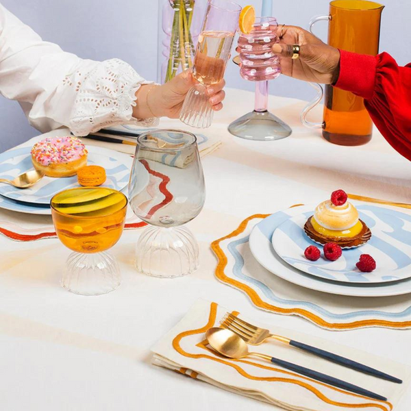 Colorblock Embroidered Linen Napkin Set of 4 - Amber.