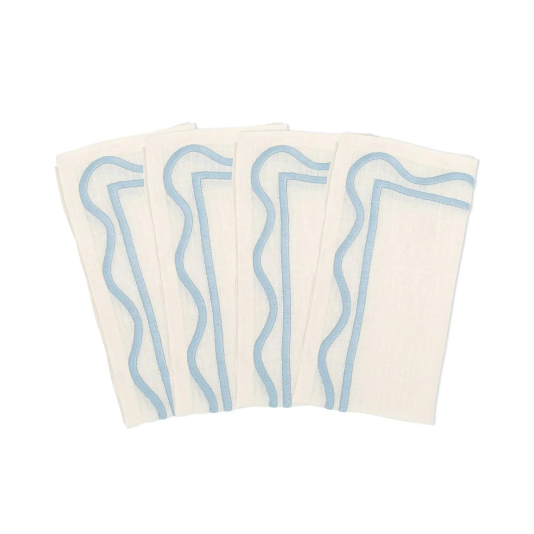 Colorblock Embroidered Linen Napkin Set of 4 - Blue.