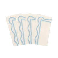 Colorblock Embroidered Linen Napkin Set of 4 - Blue.