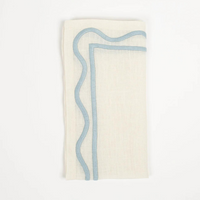 Colorblock Embroidered Linen Napkin Set of 4 - Blue.