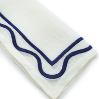 Colorblock Embroidered Linen Napkin Set of 4 - Dark Blue.