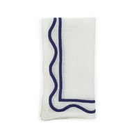 Colorblock Embroidered Linen Napkin Set of 4 - Dark Blue.