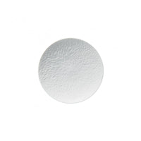 A round Raynaud Mineral Dinnerware Glazed White porcelain plate with a subtle textured pattern is shown from above on a plain white background.