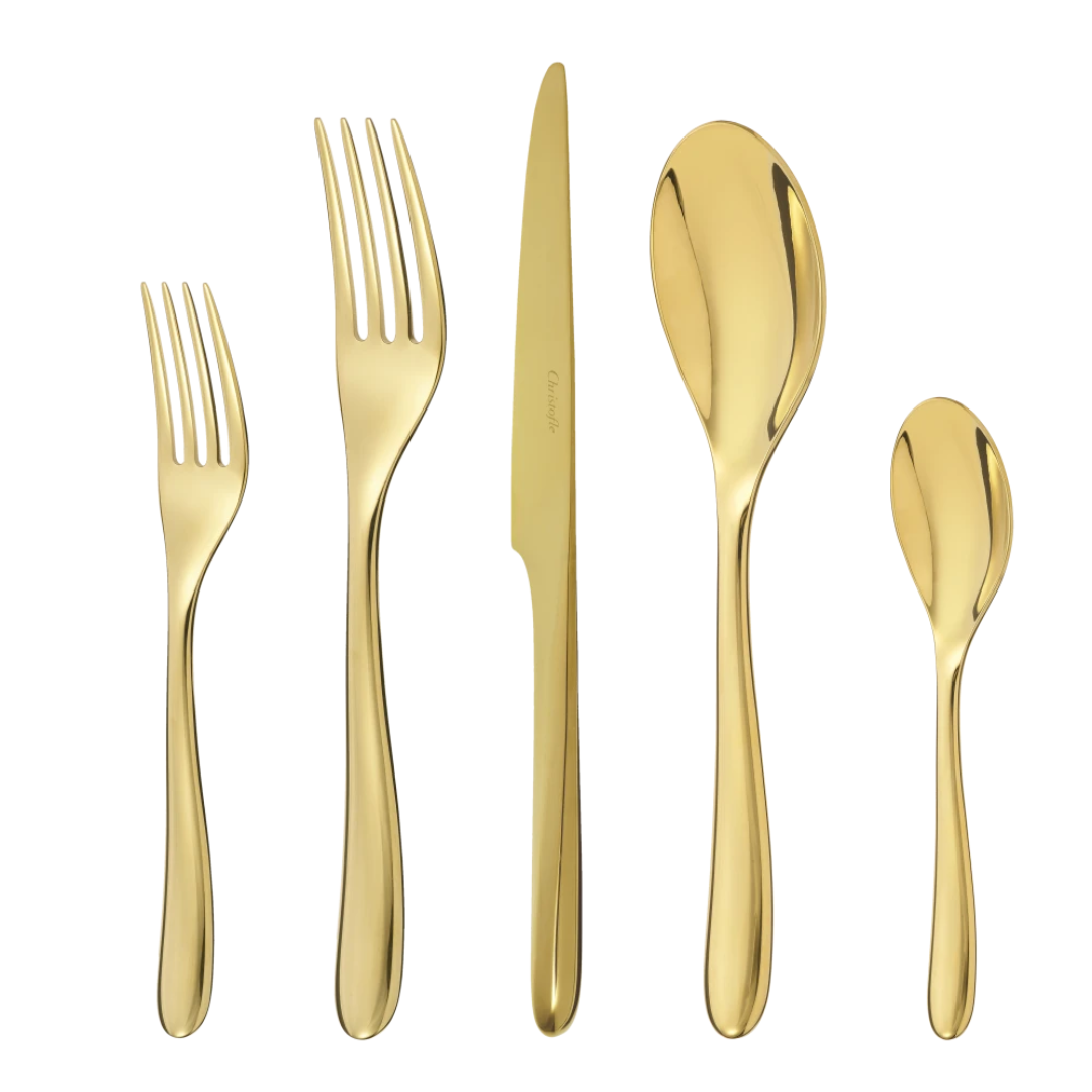 L'Ame De Christofle Gold Stainless Steel Flatware 5 Piece Setting