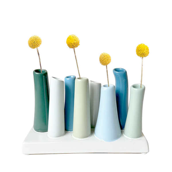 Metro Bud Vase in Green and Blues