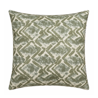 The Landmark Pillow Spruce by Decor Fifty-Five features a green and cream geometric pattern with intersecting lines and diamond shapes, crafted from textured fabric for a modern plush accent.