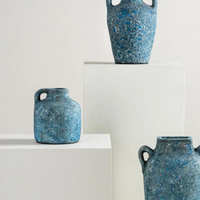 Dawson Vase - Ocean displayed with two other blue ocean blue vases. 