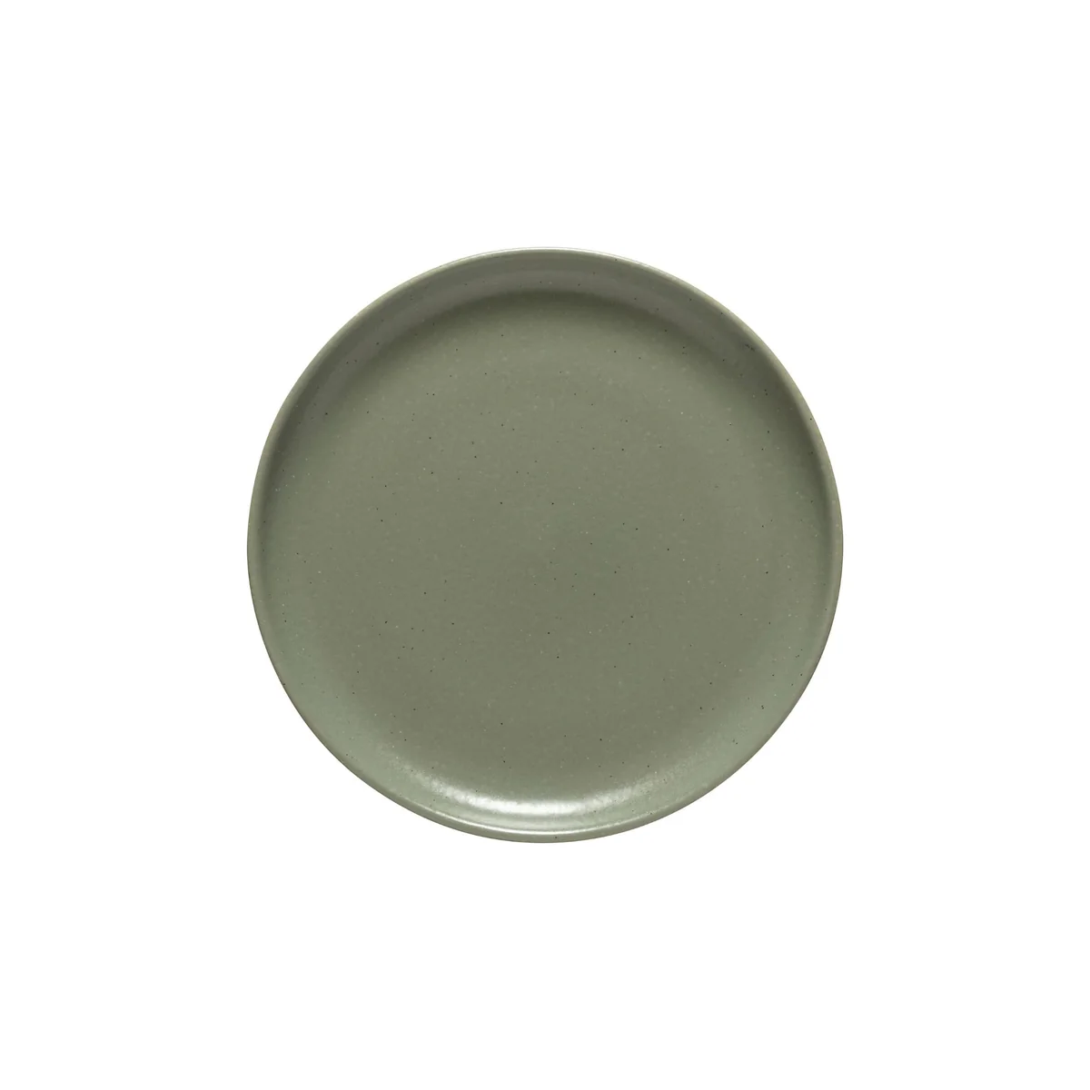 A plain, round, artichoke-green ceramic plate from the Casafina/Costa Nova Pacifica Dinnerware collection is shown from above on a white background, exemplifying refined luxury tableware.