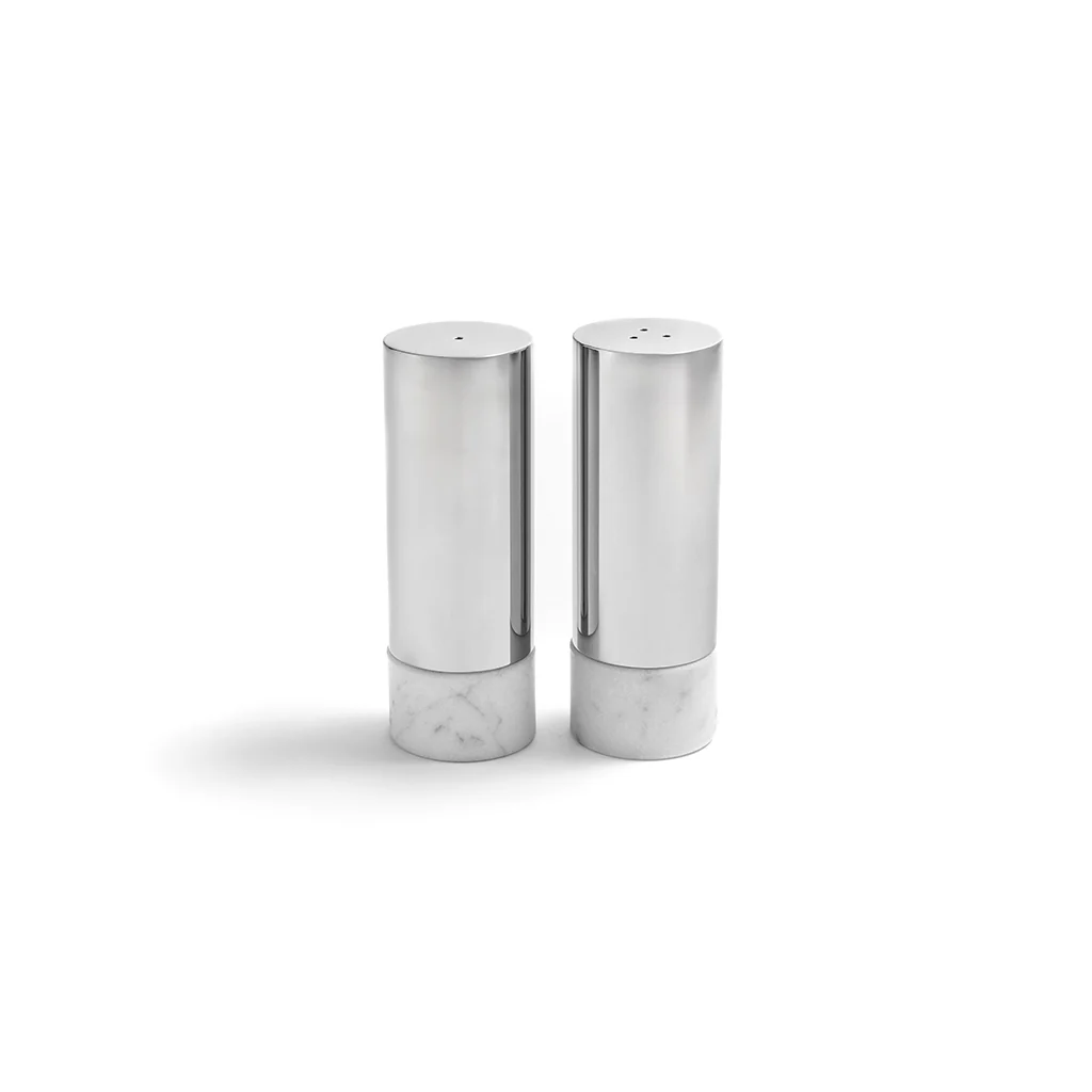 Coluna Dual Salt & Pepper Shakers Set of 2 - Marble & Silver