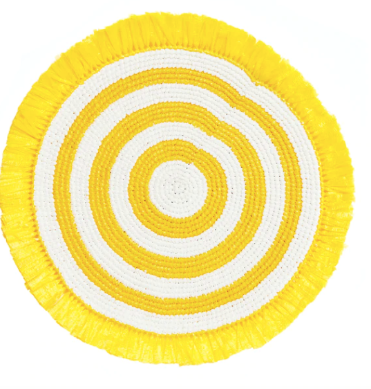 Woven Fringe Placemat Set of 4 - Yellow & White