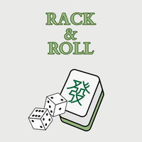 The Print Appeal Cocktail Napkin Pack - RACK & ROLL features “Rack & Roll” text above dice and stacked mahjong tiles with a green Chinese character—ideal for game night or as entertaining napkins.