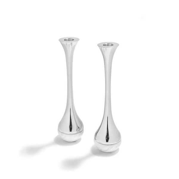 Dual Candleholders Set of 2 - Marble & Silver.