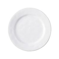 The Juliska Puro Dinnerware White plate, featuring a simple round design, is showcased against a white background.