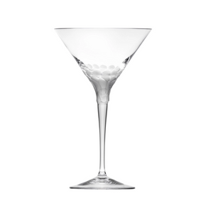 The Pebbles Martini Glass - 260 ml by Moser features a smooth, tall stem and wide bowl. Handcrafted with textured bubbles at the base, this empty crystal glass is photographed against a white background.