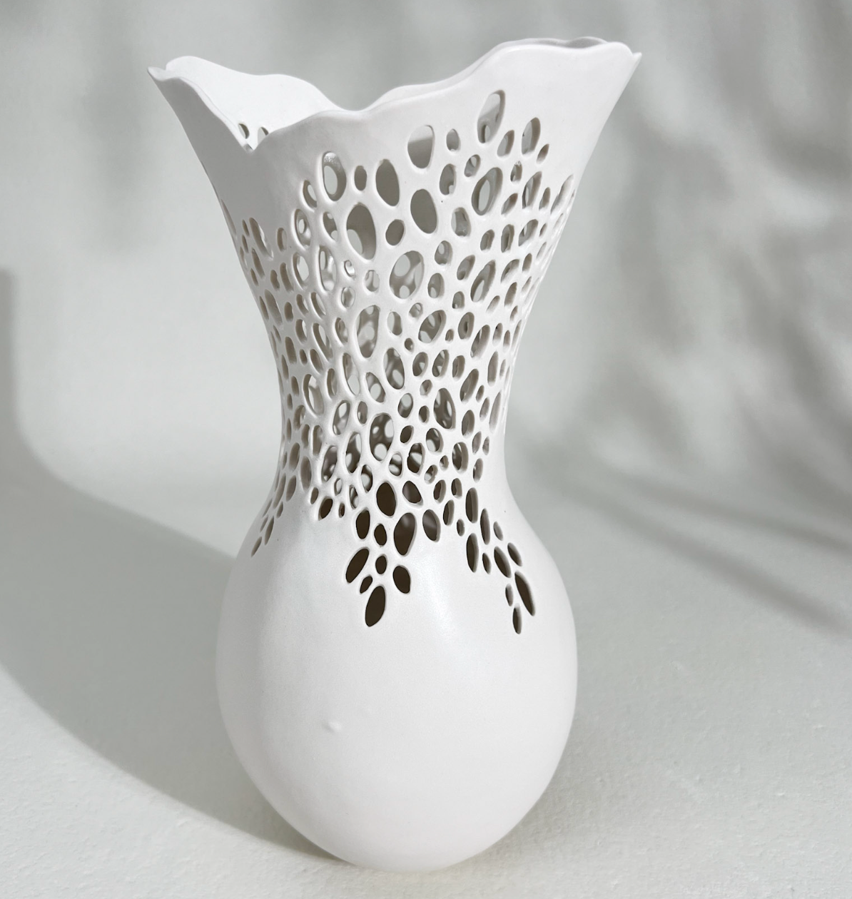 Pierced Narrow Neck Vase #23 - White