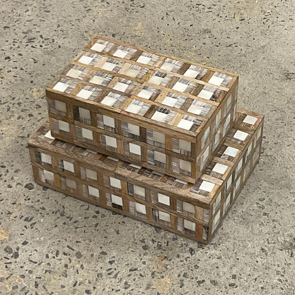Plaid Wood and Bone Box -