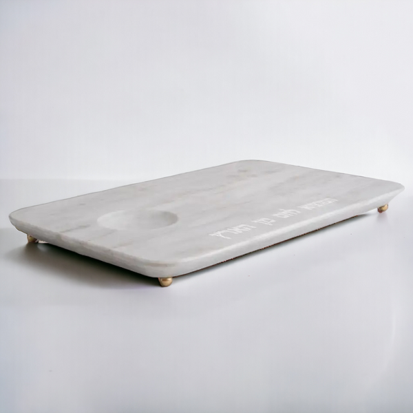 Engraved Marble Challah Board white. 