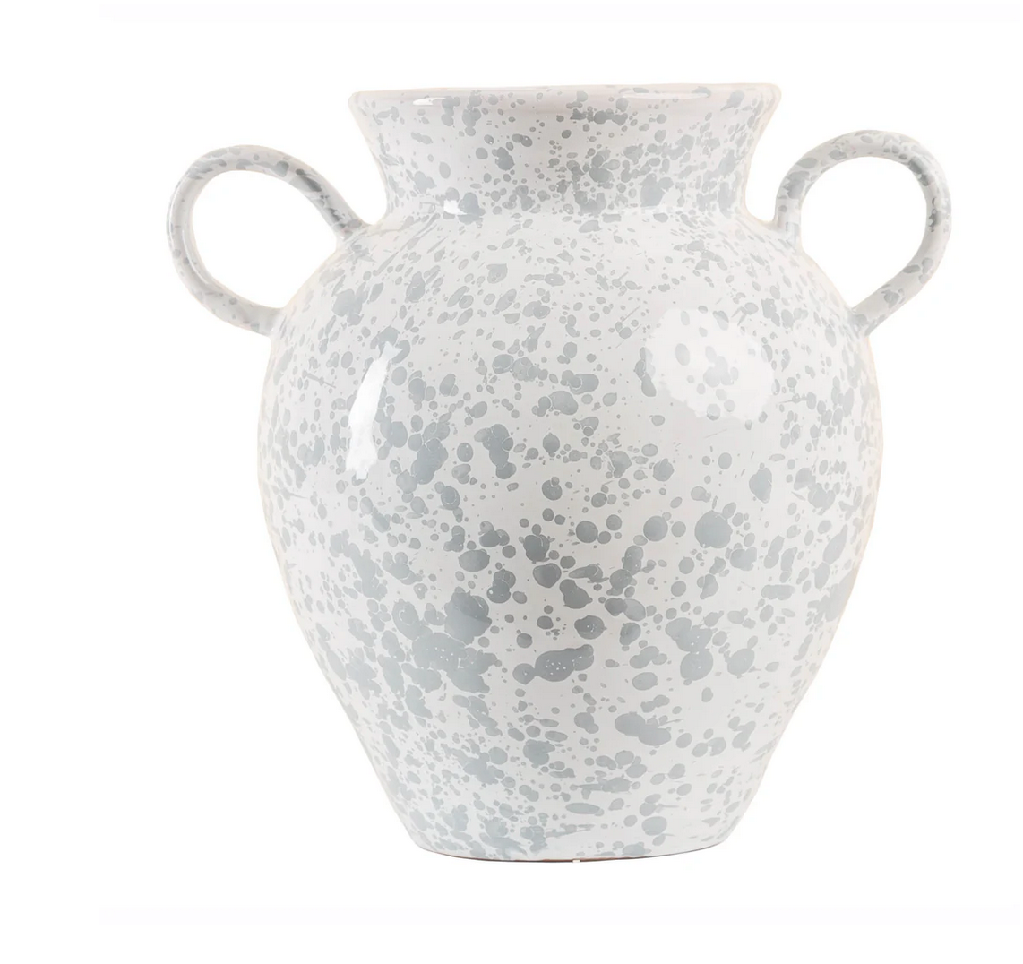 Speckled Grey & White Handle Vase