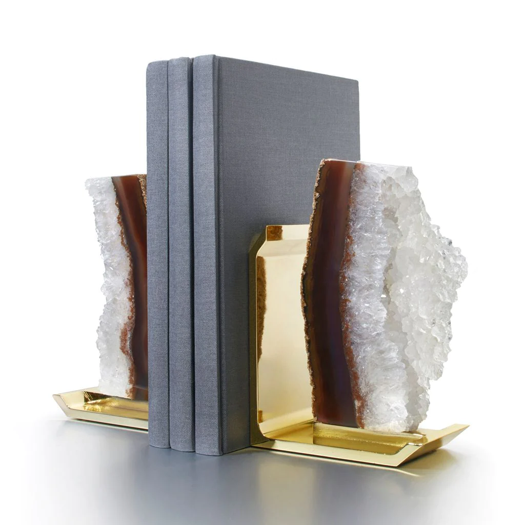 Fim Bookends Agate Druze & Gold Set of 2