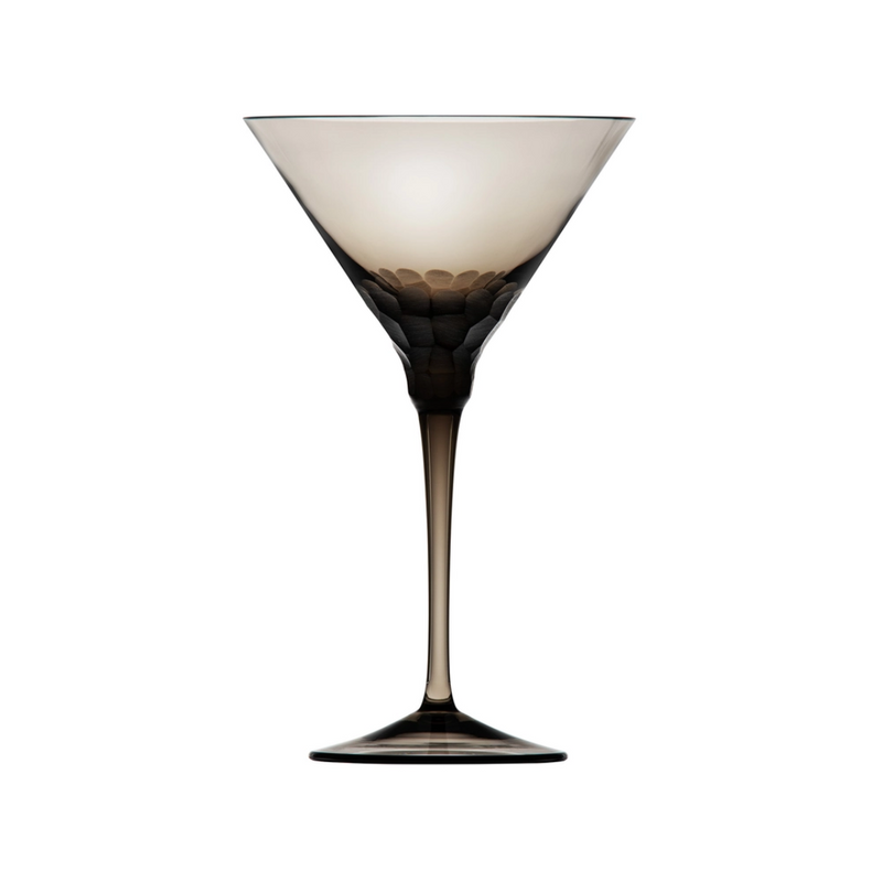 The Moser Pebbles Martini Glass (260 ml) features smoked crystal, handcrafted with dimpled details near the base, showcased against a plain white background.