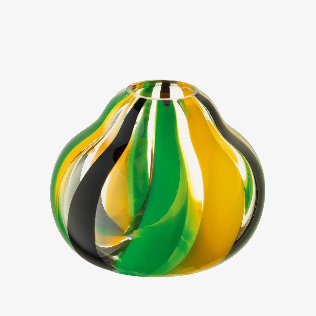 Folk Vase Yellow, Black, and Green 4.5".