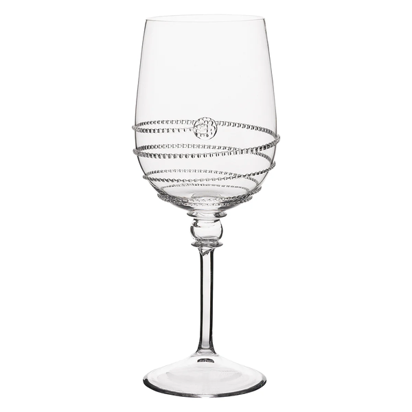 The Amalia Glassware by Juliska is a handmade wine glass featuring an elegant spiral pattern of raised dots around the lower bowl, reflecting timeless Bohemian artistry.
