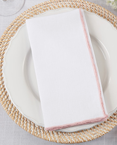Pink Stitch Border Stone Washed Napkin Set of 4