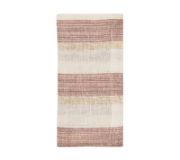 A set of four rectangular napkins by Kim Seybert, each featuring broad alternating brown and white horizontal stripes, is displayed flat against a white background. The woven texture lends an earthy and muted appearance to the colors.