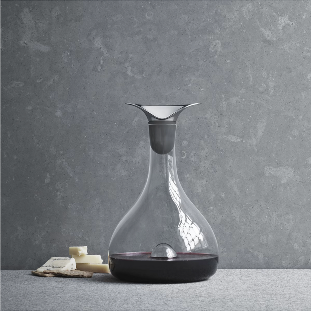 Sky glass wine carafe with steel coaster