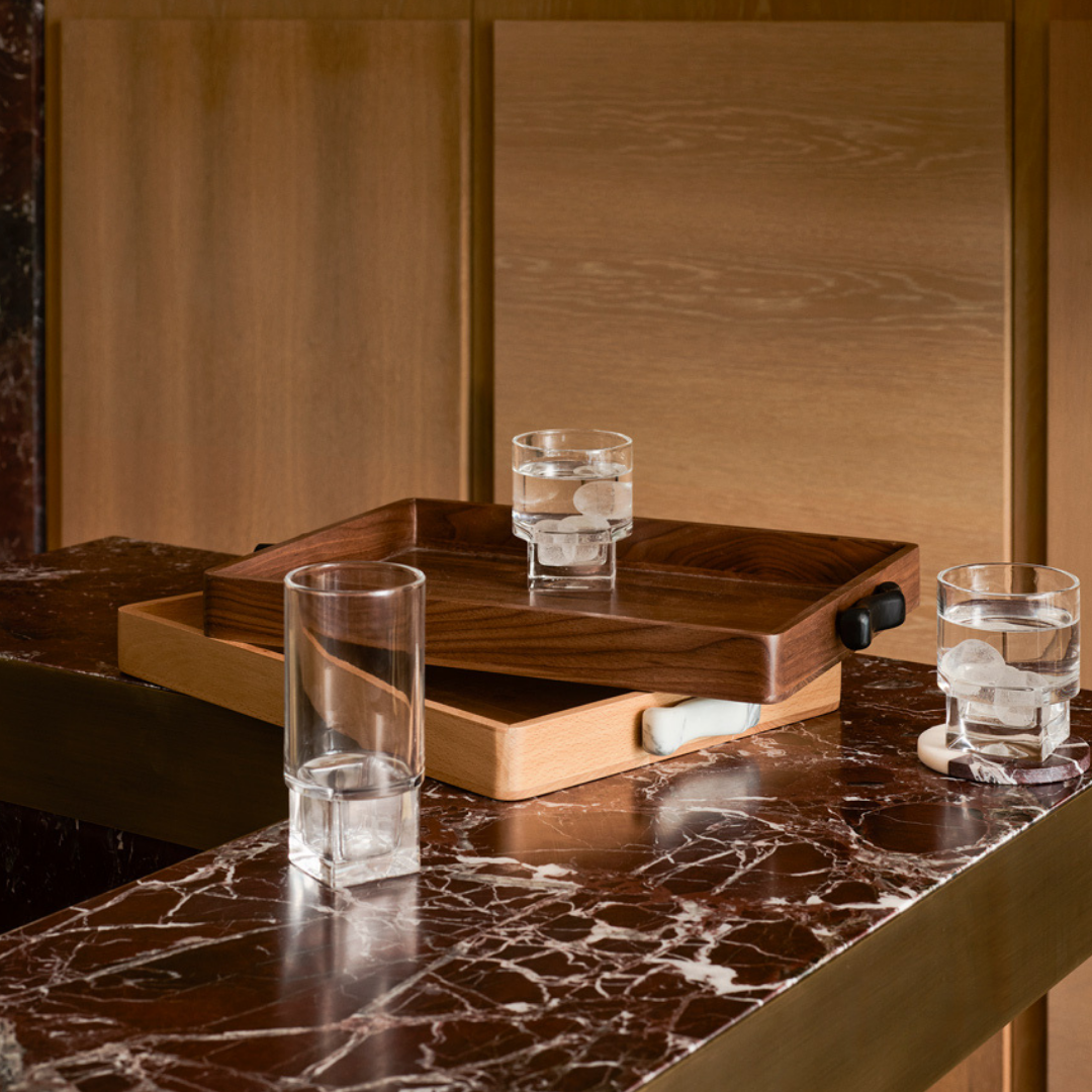 Terreno Rectangle Marble Handled Tray -