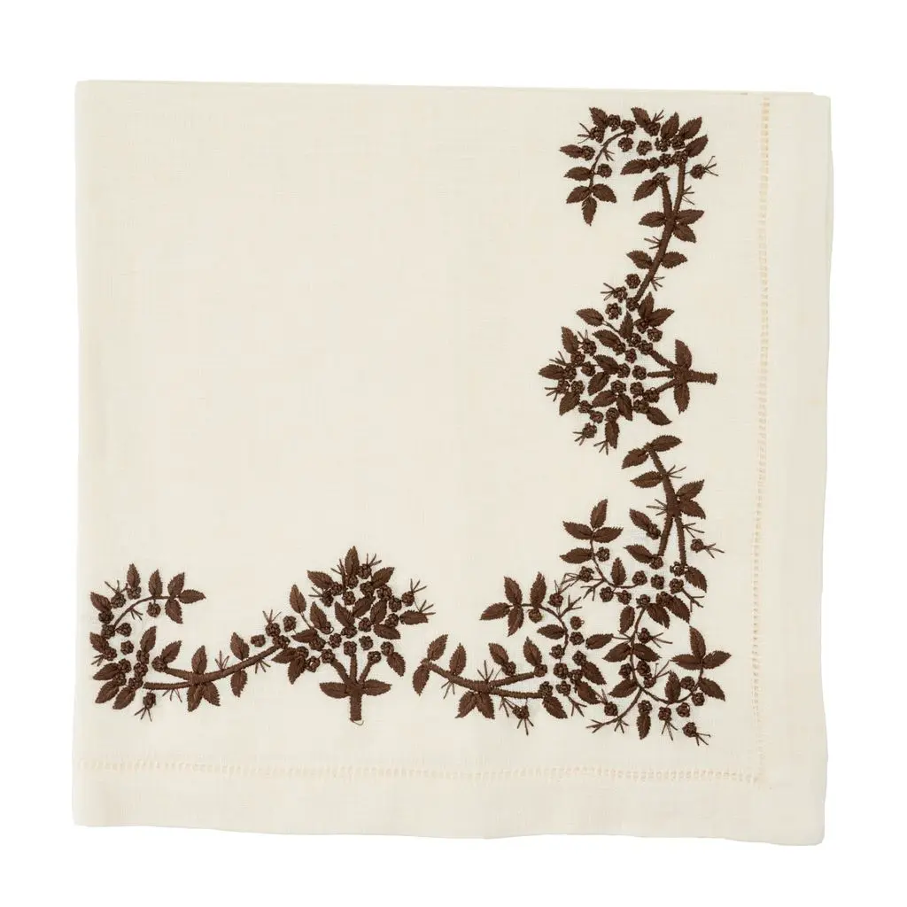 Embroidered Royal Garden Napkin Set of 4 - Ivory / Chocolate