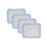 Jardin Linen Scalloped Stripe Rectangle Placemat Set of 4 - Blue.